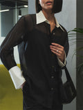 Women's Spring Chic Vintage Contrast Collar See-Through Blouses