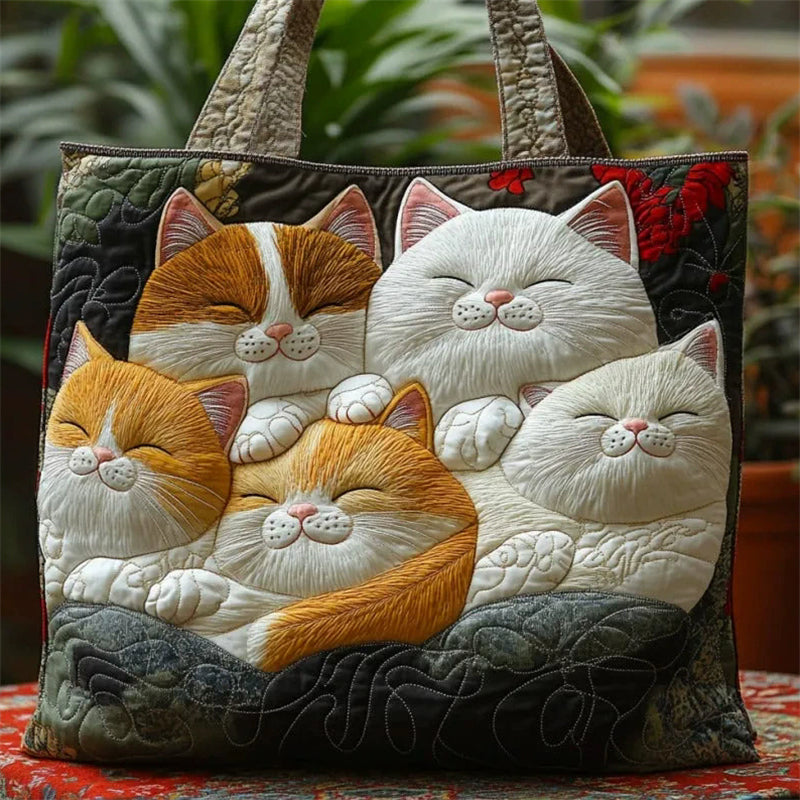 Quilted Cute Cartoon Cats Print Tote Bag for Women