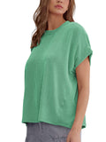 Women's Summer Solid Color Stripe Round Neck T-Shirt