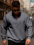 Men's Autumn Fleeced Solid Color Half Zipper Stand Collar Sweatshirts