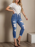 Fashionable Dark Blue Ripped Jeans for Ladies