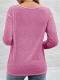 Women's Contrast Trim Round Neck Long Sleeve Asymmetric Hem Shirts