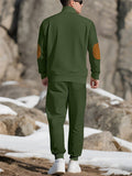 Men's Casual Contrast Color Texture Jacquard Drawstring Sweatshirts & Sweatpants Outfit