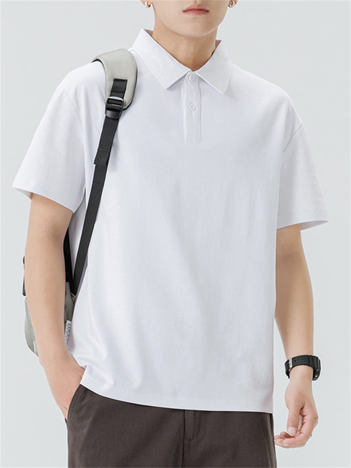 Men's Summer Cotton Solid Color Lapel Polo T-Shirt