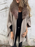 Ladies Autumn Loose Long-sleeved Faux Fur Collar Cloak Coats