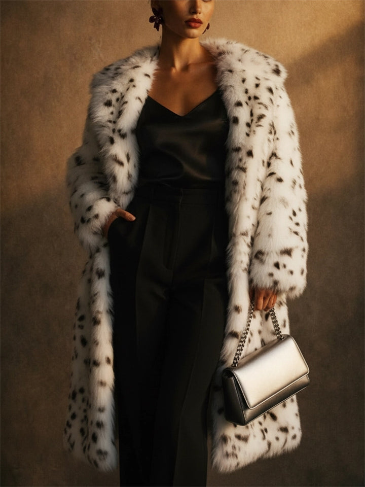 Women's Dalmatian Print Faux Fur Warm Coats for Winter