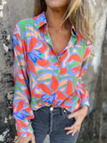 Women's Casual Contrast Color Printed Long Sleeve Blouses