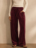 Womens Trendy Velvet High Waisted Wide Leg Cargo Pants