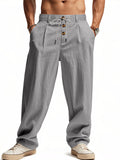 Men's Casual Linen Drawstring Button Loose Pants