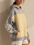 Women Floral Patchwork Hoodie Oversized Quilted Sweatshirt