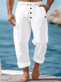 Mens' Casual Solid Color Cotton Linen Drawstring Pants
