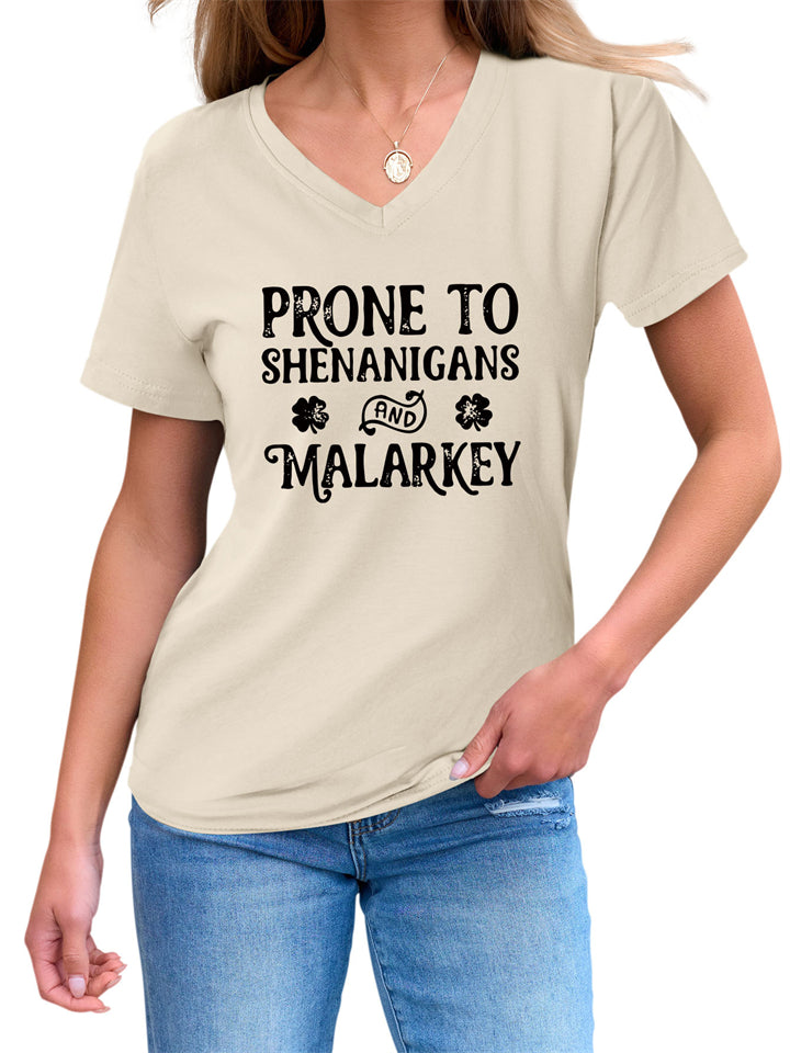 Women's Letters Print V Neck Short Sleeve Shirts