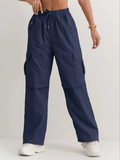 Women's Solid Color Quick-Dry Pockets Elastic Waist Cargo Pants