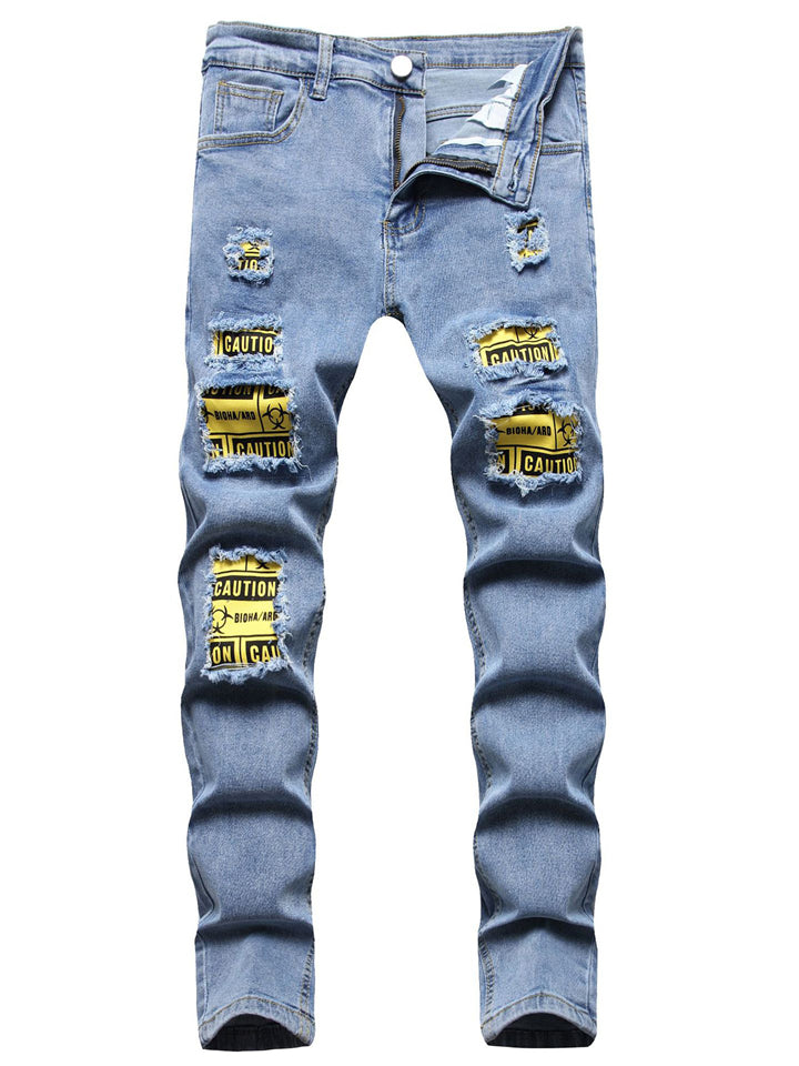 Trendy Male Stretch Embroidery Patchwork Jeans