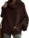 Women's Turtleneck Solid Color Kangaroo Pocket Lantern Sleeve Sweaters