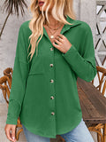 Women's Casual Solid Color Stripe Long Sleeve Button Up Blouse