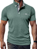 Men's American Style Plaid Patchwork Short Sleeve Polo Shirts