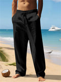 Men's Summer Linen Blend Drawstring Loose Fit Casual Beach Pants