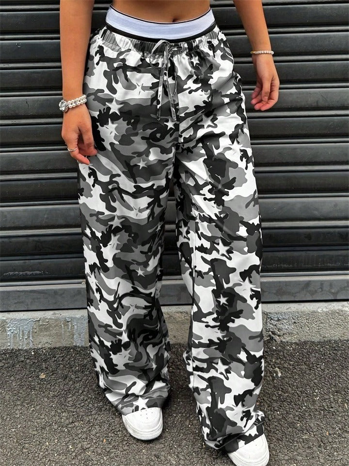 ‌Women's Low Waist Camouflage Print Wide Leg Casual Pants‌