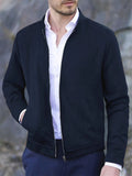Men's Casual Solid Color Zip Up Stand Collar Long Sleeve Jackets
