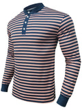 Men's Contrast Color Stripe Long Sleeve Henley Shirts