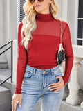 Women's Solid Color Mesh Patchwork High Neck Long-sleeve Undershirt