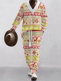 Men's Casual Christmas Elements Print V Neck Sweatshirts and Sweatpants Set