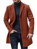 Male's Solid Color Single Breasted Lapel Button Up Mid-Length Coat