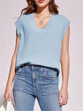Women's Solid Color V Neck Sleeveless Vest Sweater
