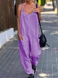 Women's Summer Travel Loose Thin Jumpsuit with Pocket