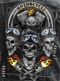 Punk Rock Motorcycle Denim Vest with Skull Print