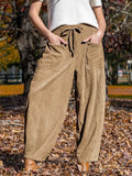 ‌Drawstring Corduroy Pockets Wide Leg Cropped Pants for Women‌
