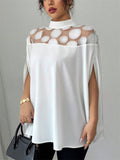 ‌White Polka Dot Mesh Panel Batwing Sleeve Top for Women