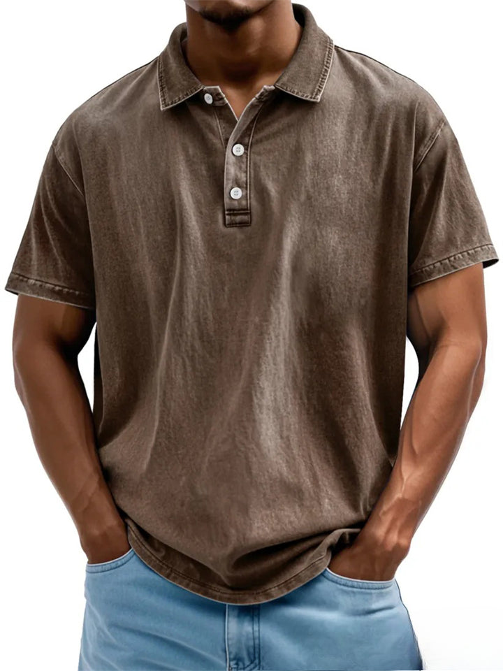 Men's Casual Distressed Short Sleeve Lapel Solid Color Shirts