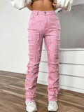 Women's Hip-Hop Raw Edge Mid-Rise Skinny Stacked Jeans