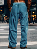 Men's Autumn Corduroy Loose Fit Mid Waist Drawstring Straight Leg Trousers