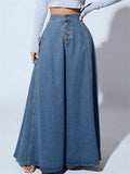 Women's Single-breasted  A-Line Big Hem Denim Skirts