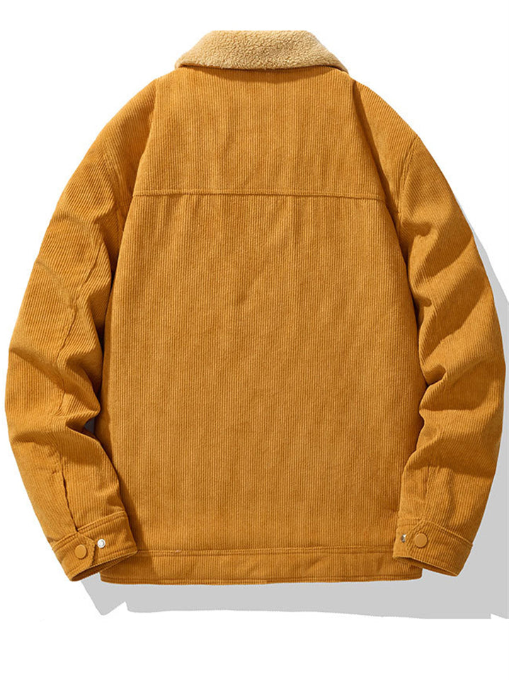 Men's Retro Corduroy Button Up Fleece Lined Workwear Jacket with Flap Pockets