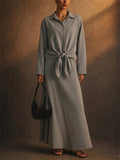 Womens Modest 2 Piece Tie Front Shirt and Sleeveless Maxi Dress Set