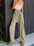 Women's Summer High Waist Side Lace Up Straight Leg Pants