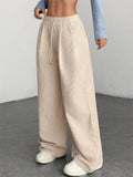 Women's Drawstring Loose Fit High Waist Corduroy Wide Leg Pants