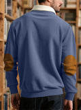 Men's Contrast Color Corduroy Button Up Sweatshirt with Elbow Patches