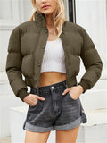 Women's Winter Solid Long-sleeved Cropped Puffer Coats