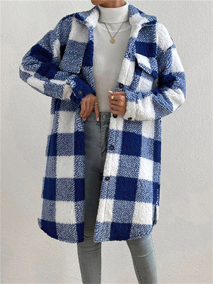 Women's Chic Plaid Print Warm Plush Long Coat