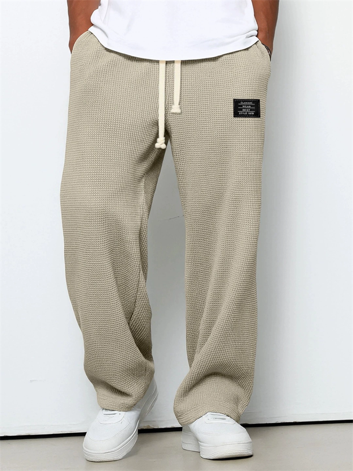 Men's Casual Autumn Solid Color Waffle Sporty Straight Trousers