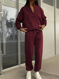 Women's Casual Solid Color Zip Up Pullover Sweatshirts & Sweatpants Outfit