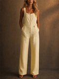 Womens Sleeveless Zip Front Utility Light Wash Denim Jumpsuit