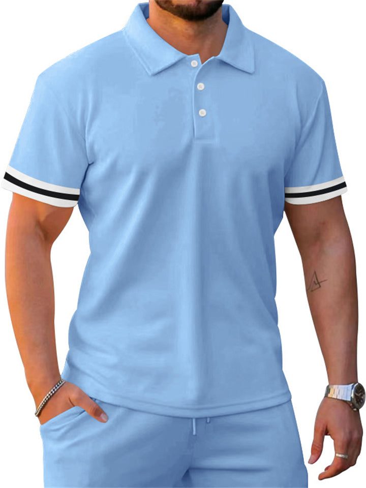 Men's Vacation Style Lapel Pullover Polo Shirt + Sport Shorts