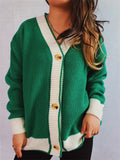Women's Contrast Color Loose Single Breasted Cardigan Sweaters