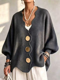 Women Oversized V Neck Knit Cardigan Gold Button Batwing Sweater